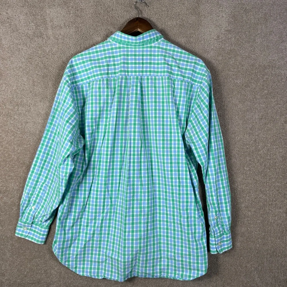 Vineyard Vines Button Down Mens Large Green Blue Gingham Whale Shirt Casual